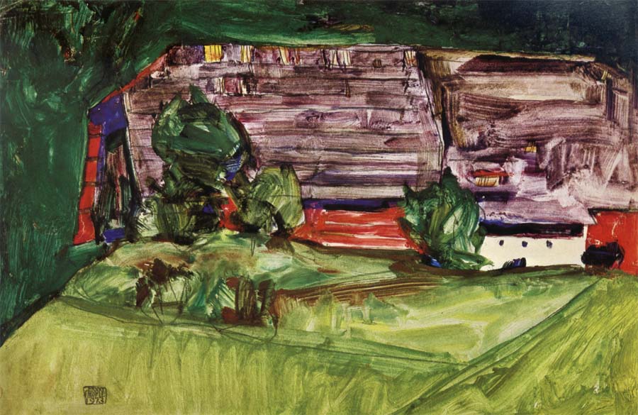 Egon Schiele Peasant Homestead in a Landscepe